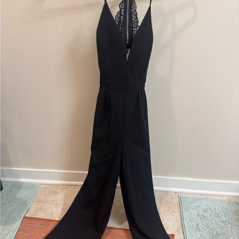 Dry Goods Black Halter Jumpsuit with Wide-Leg Design